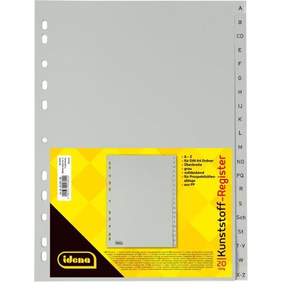 Idena, Classeur : accessoires, Répertoire en plastique A4 A à Z gris PP - Publicité Idena, Classeur : accessoires, Répertoire en plastique A4 A à Z gris PP - Publicité