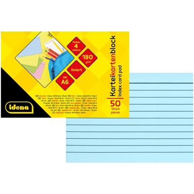 Idena, Fiche, Bloc de fiches lignées DIN A6 50 pièces (A6, 180 g/m²) - Publicité Idena, Fiche, Bloc de fiches lignées DIN A6 50 pièces (A6, 180 g/m²) - Publicité