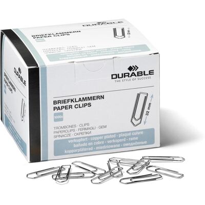 Durable, Attaches, Trombones, cuivrés, 32 mm Contenu : 1.000 pièces en boîte pliante (1209-24) (1000x) - Publicité Durable, Attaches, Trombones, cuivrés, 32 mm Contenu : 1.000 pièces en boîte pliante (1209-24) (1000x) - Publicité