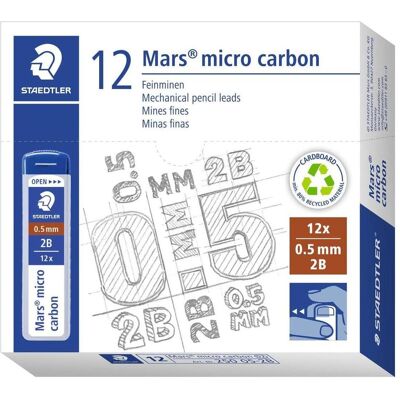 Staedtler Mines de crayon, Mine fine Mars micro 2B 12pcs (12 pcs, 0.50 mm, 2B) - Publicité Staedtler Mines de crayon, Mine fine Mars micro 2B 12pcs (12 pcs, 0.50 mm, 2B) - Publicité