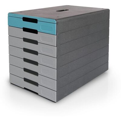 Durable, Archivage + classement, Boîte à tiroirs IDEALBOX PLUS gris/bleu 776306, DIN C4 avec 7 tiroirs (A4, C4) - Publicité Durable, Archivage + classement, Boîte à tiroirs IDEALBOX PLUS gris/bleu 776306, DIN C4 avec 7 tiroirs (A4, C4) - Publicité