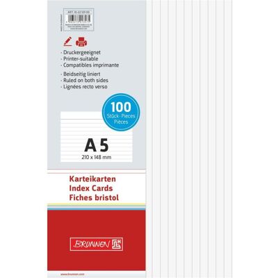 Brunnen, Fiche, Fiche DIN A5 ligné blanc 100 pcs/paquet (A5, 180 g/m²) - Publicité Brunnen, Fiche, Fiche DIN A5 ligné blanc 100 pcs/paquet (A5, 180 g/m²) - Publicité