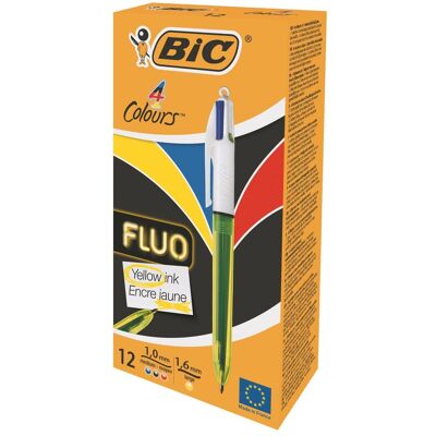 Bic, Stylo, Stylo à bille Fluo 933948 4 Colours Box, 12 pièces (12x) - Publicité Bic, Stylo, Stylo à bille Fluo 933948 4 Colours Box, 12 pièces (12x) - Publicité