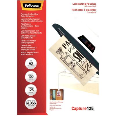 Fellowes Films de plastification, Film de plastification A3 125 mic auto-adhésif - 100 pcs. (A3, 100 pcs, 250 µm) - Publicité Fellowes Films de plastification, Film de plastification A3 125 mic auto-adhésif - 100 pcs. (A3, 100 pcs, 250 µm) - Publicité