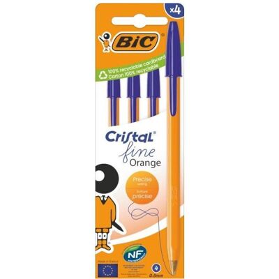 Bic, Stylo, Orange Fine Cristal Kugelschreiber, 4 Stück, Blau (4x) - Publicité Bic, Stylo, Orange Fine Cristal Kugelschreiber, 4 Stück, Blau (4x) - Publicité