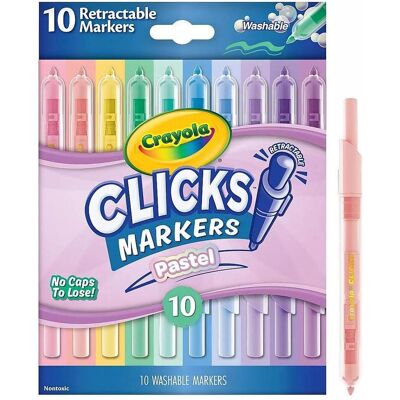 Crayola, Écriture + dessin, 10 feutres Clicks pastel (10x) - Publicité Crayola, Écriture + dessin, 10 feutres Clicks pastel (10x) - Publicité