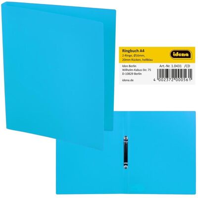 Idena, Classeur, Classeur à anneaux A4 PP bleu clair 20mm 2 anneaux (A4, 20 mm) - Publicité Idena, Classeur, Classeur à anneaux A4 PP bleu clair 20mm 2 anneaux (A4, 20 mm) - Publicité