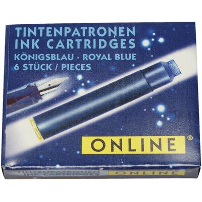 Online, Cartouche de rechange + encrier, 17113/12 Cartouches d'encre pour stylo bleu royal 6 pcs. (Bleu, 6 pcs) - Publicité Online, Cartouche de rechange + encrier, 17113/12 Cartouches d'encre pour stylo bleu royal 6 pcs. (Bleu, 6 pcs) - Publicité