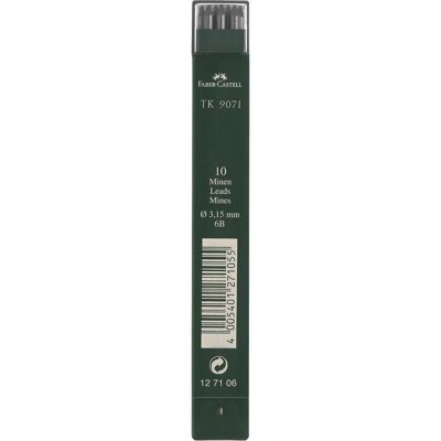 Faber-Castell, Mines de crayon, Castell 127106 - 10 mines tombantes TK 9071, épaisseur de mine : 3,15 mm, dureté : 6B (10 pcs, 3.15 mm, 6B) - Publicité Faber-Castell, Mines de crayon, Castell 127106 - 10 mines tombantes TK 9071, épaisseur de mine : 3,15 mm, dureté : 6B (10 pcs, 3.15 mm, 6B) - Publicité