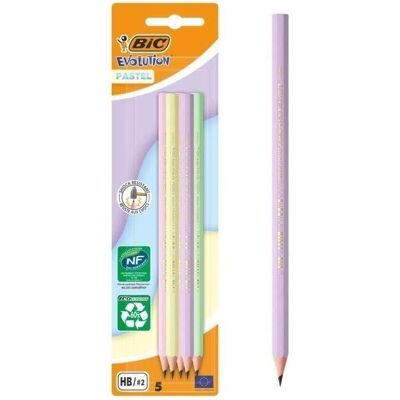 Bic, Crayon à papier + critérium, EVOLUTION PASTEL Crayons HB rose, violet, vert, jaune, 5 pcs. (HB, 5x) - Publicité Bic, Crayon à papier + critérium, EVOLUTION PASTEL Crayons HB rose, violet, vert, jaune, 5 pcs. (HB, 5x) - Publicité