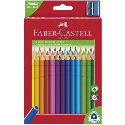 Faber-Castell, Écriture + dessin, Crayons de couleur triangulaires Jumbo, étui de 30 pièces (30x) - Publicité Faber-Castell, Écriture + dessin, Crayons de couleur triangulaires Jumbo, étui de 30 pièces (30x) - Publicité
