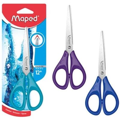 Maped, Ciseaux, - Ciseaux d'écolier et de bricolage ESSENTIALS 16 cm, pointus - bleu, violet, turquoise (16 cm) - Publicité Maped, Ciseaux, - Ciseaux d'écolier et de bricolage ESSENTIALS 16 cm, pointus - bleu, violet, turquoise (16 cm) - Publicité