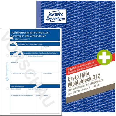 Avery Bulletin de versement, Bloc de signalement des premiers secours (50x) - Publicité Avery Bulletin de versement, Bloc de signalement des premiers secours (50x) - Publicité