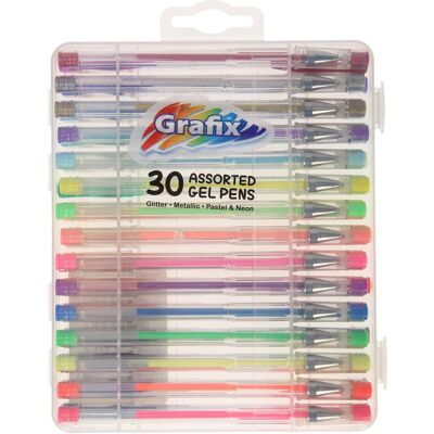 Ensemble de 30 stylos gel multicolores Grafix - Art, Notes, Dessin - Publicité Ensemble de 30 stylos gel multicolores Grafix - Art, Notes, Dessin - Publicité
