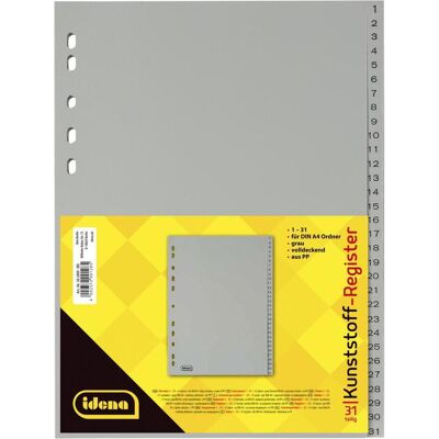 Idena, Classeur : accessoires, Répertoire en plastique A4 1-31 gris PP - Publicité Idena, Classeur : accessoires, Répertoire en plastique A4 1-31 gris PP - Publicité