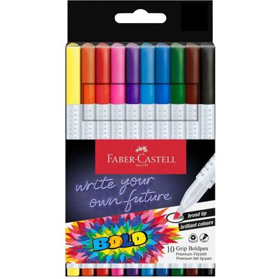 Faber-Castell, Écriture + dessin, Faserschreiberetui 10ST Grip Boldpen (10x) - Publicité Faber-Castell, Écriture + dessin, Faserschreiberetui 10ST Grip Boldpen (10x) - Publicité