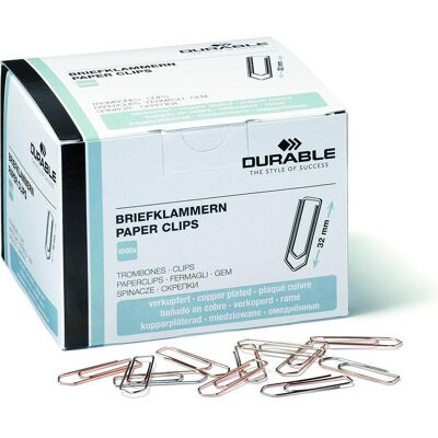 Durable, Attaches, Trombones, cuivrés, 32 mm Contenu : 1.000 pièces en boîte pliante (1209-24) (1000x) - Publicité Durable, Attaches, Trombones, cuivrés, 32 mm Contenu : 1.000 pièces en boîte pliante (1209-24) (1000x) - Publicité