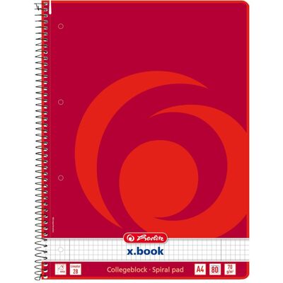Herlitz, Cahier + bloc-notes, Collegeblock x-book, DIN A4, 80 feuilles, quadrillé, règle 28, marge gauche et droite, 70 g, sans (A4, Quadrillé, Non contraignant) - Publicité Herlitz, Cahier + bloc-notes, Collegeblock x-book, DIN A4, 80 feuilles, quadrillé, règle 28, marge gauche et droite, 70 g, sans (A4, Quadrillé, Non contraignant) - Publicité