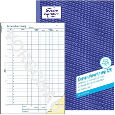 Avery Bulletin de versement, Décompte de caisse 428 (100x) - Publicité Avery Bulletin de versement, Décompte de caisse 428 (100x) - Publicité