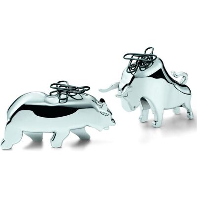 Philippi Attaches, Porte-trombones Bull & Bear, 2 pcs. (2x) - Publicité Philippi Attaches, Porte-trombones Bull & Bear, 2 pcs. (2x) - Publicité