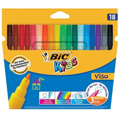 Bic, Écriture + dessin, Feutre de coloriage KIDS Visa, étui carton de 18 pièces (18x) - Publicité Bic, Écriture + dessin, Feutre de coloriage KIDS Visa, étui carton de 18 pièces (18x) - Publicité