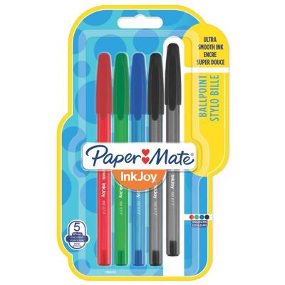 Paper Mate, Stylo, Stylo à bille InkJoy 100 Capuchon 5er M (5x) - Publicité Paper Mate, Stylo, Stylo à bille InkJoy 100 Capuchon 5er M (5x) - Publicité
