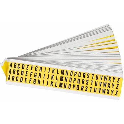 Brady, Étiquettes, 3410 LTR Kit, B-499, tissu nylon, marquage : jeu de lettres (A-Z), noir sur jaune, 9 x 13 - Publicité Brady, Étiquettes, 3410 LTR Kit, B-499, tissu nylon, marquage : jeu de lettres (A-Z), noir sur jaune, 9 x 13 - Publicité