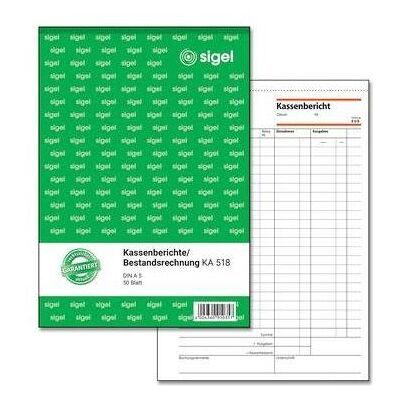 Sigel, Bulletin de versement, Rapport de caisse/compte de stock Formulaire KA518 (50x) - Publicité Sigel, Bulletin de versement, Rapport de caisse/compte de stock Formulaire KA518 (50x) - Publicité