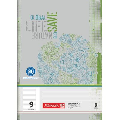 Brunnen, Cahier + bloc-notes, Cahier d'écolier recyclé Ligné 9 DIN A5 marge extérieure, 16 feuilles (A5) - Publicité Brunnen, Cahier + bloc-notes, Cahier d'écolier recyclé Ligné 9 DIN A5 marge extérieure, 16 feuilles (A5) - Publicité