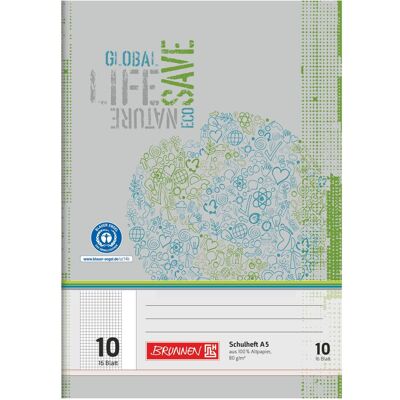 Brunnen, Cahier + bloc-notes, Cahier d'écolier recyclé à carreaux 10 DIN A5 bord extérieur, 16 feuilles (A5, Quadrillé, Couverture souple) - Publicité Brunnen, Cahier + bloc-notes, Cahier d'écolier recyclé à carreaux 10 DIN A5 bord extérieur, 16 feuilles (A5, Quadrillé, Couverture souple) - Publicité