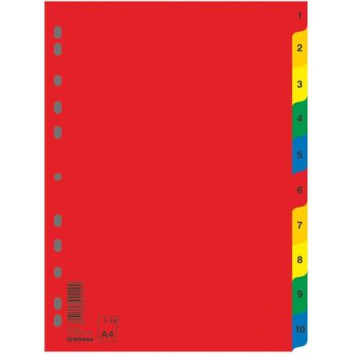 Donau Intercalaires, pp, a4, 230x297mm, 1-10, 10 feuilles, couleurs assorties, Relieuse : accessoires, Multicolore - Publicité Donau Intercalaires, pp, a4, 230x297mm, 1-10, 10 feuilles, couleurs assorties, Relieuse : accessoires, Multicolore - Publicité