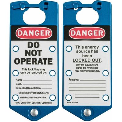Brady, Étiquettes, étiquette étiquetée, bleu, 76mm x 180mm, "Danger Do Not Operate.... etc", pour une utilisation - Publicité Brady, Étiquettes, étiquette étiquetée, bleu, 76mm x 180mm, "Danger Do Not Operate.... etc", pour une utilisation - Publicité