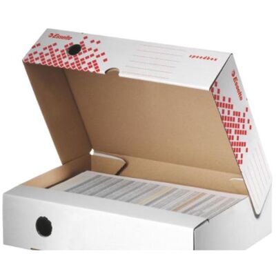 Leitz, Archivage + classement, Boîte d'archives pliante SPEEDBOX (L)80 mm blanc/rouge, pliante en forme de livre, avec loquet de (A4) - Publicité Leitz, Archivage + classement, Boîte d'archives pliante SPEEDBOX (L)80 mm blanc/rouge, pliante en forme de livre, avec loquet de (A4) - Publicité