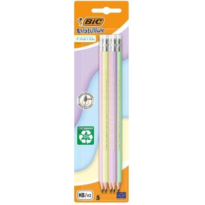 Bic, Crayon à papier + critérium, Evolution Pastellstift mit Radiergummi 5 Stück (HB, 5x) - Publicité Bic, Crayon à papier + critérium, Evolution Pastellstift mit Radiergummi 5 Stück (HB, 5x) - Publicité
