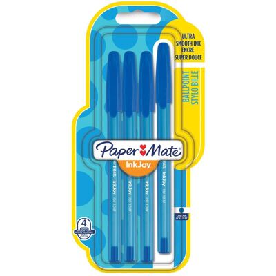 Paper Mate, Stylo, Stylo à bille InkJoy 100 Capuchon M (4x) - Publicité Paper Mate, Stylo, Stylo à bille InkJoy 100 Capuchon M (4x) - Publicité