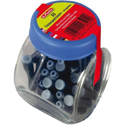 Herlitz, Cartouche de rechange + encrier, Cartouches d'encre en verre, bleu royal (Bleu, 50 pcs) - Publicité Herlitz, Cartouche de rechange + encrier, Cartouches d'encre en verre, bleu royal (Bleu, 50 pcs) - Publicité