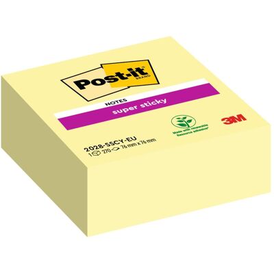 Post-it, Notes adhésives, Cubes de notes adhésives Super Sticky 76x45x76 mm (LxHxP) jaune 270 pp. (76 x 76 mm) - Publicité Post-it, Notes adhésives, Cubes de notes adhésives Super Sticky 76x45x76 mm (LxHxP) jaune 270 pp. (76 x 76 mm) - Publicité