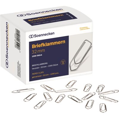 Soennecken, Attaches, Trombone Version de la forme : forme pointue Longueur : 32 mm (1000x) - Publicité Soennecken, Attaches, Trombone Version de la forme : forme pointue Longueur : 32 mm (1000x) - Publicité