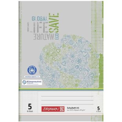 Brunnen, Cahier + bloc-notes, Cahier d'écolier recyclé Règle 5 quadrillé sans marge (A5, Couverture souple) - Publicité Brunnen, Cahier + bloc-notes, Cahier d'écolier recyclé Règle 5 quadrillé sans marge (A5, Couverture souple) - Publicité