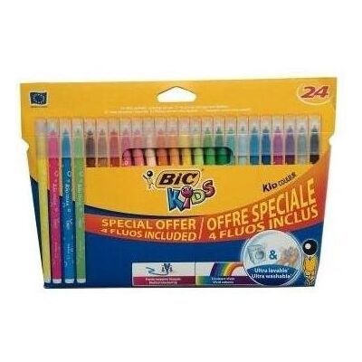 Bic, Écriture + dessin, Feutres de coloriage Kid Couleur Fluo 921360 assortis 24 pièces (20+4) (24x) - Publicité Bic, Écriture + dessin, Feutres de coloriage Kid Couleur Fluo 921360 assortis 24 pièces (20+4) (24x) - Publicité