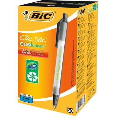 Bic, Stylo, Clic Stic Black Stylo bille clip-on rétractable Medium (50x) - Publicité Bic, Stylo, Clic Stic Black Stylo bille clip-on rétractable Medium (50x) - Publicité