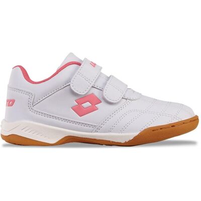 Chaussures Indoor Enfants Lotto - Blanc/Rose - Sportif - Publicité Chaussures Indoor Enfants Lotto - Blanc/Rose - Sportif - Publicité