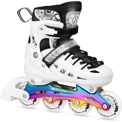 Nils, Filles, Patins à roulettes, NH10905 4w1 ŁYŻWOROLKI LED BIAŁE Z WYM. PŁOZĄ HOKEJOWĄ RAINBOW ROZM. M(35-38) EXTREME (35, 36, 37, 38), Multicolore, Blanc - Publicité Nils, Filles, Patins à roulettes, NH10905 4w1 ŁYŻWOROLKI LED BIAŁE Z WYM. PŁOZĄ HOKEJOWĄ RAINBOW ROZM. M(35-38) EXTREME (35, 36, 37, 38), Multicolore, Blanc - Publicité