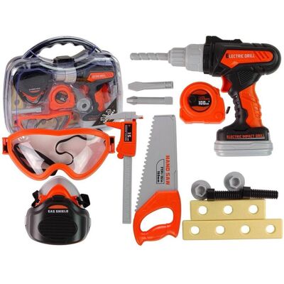 Lean Toys Kit de bricolage dans une boîte à outils, perceuse sans fil, lunettes - Publicité Lean Toys Kit de bricolage dans une boîte à outils, perceuse sans fil, lunettes - Publicité