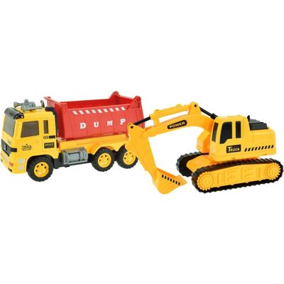 Véhicules de construction Toi-Toys - Camion à benne avec excavatrice - Lumière et son - Publicité Véhicules de construction Toi-Toys - Camion à benne avec excavatrice - Lumière et son - Publicité