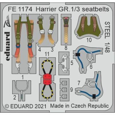 Ceintures de sécurité en acier Eduard pour Harrier GR.1/3 - Échelle 1:48 - Accessoire avion - Publicité Ceintures de sécurité en acier Eduard pour Harrier GR.1/3 - Échelle 1:48 - Accessoire avion - Publicité