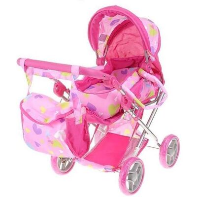 No Name Poussette pour poupée rose - Profonde avec cœurs - Publicité No Name Poussette pour poupée rose - Profonde avec cœurs - Publicité