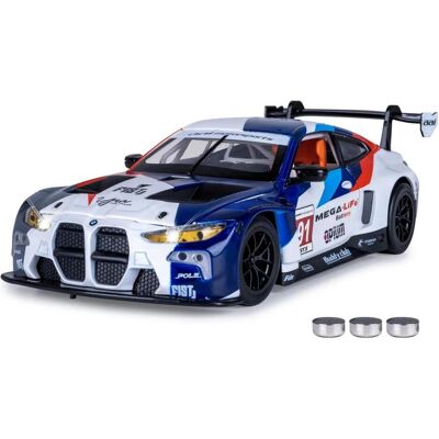 Weiss BMW M4 GT3 Diecast 1:24 weiss inkl. Knopfzellen - Publicité Weiss BMW M4 GT3 Diecast 1:24 weiss inkl. Knopfzellen - Publicité