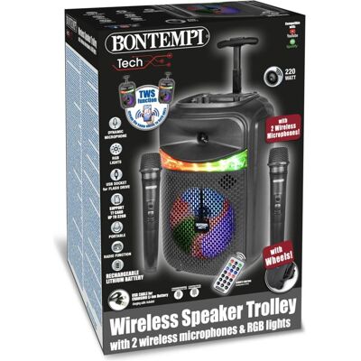 Bontempi Trolley Amplificatore Wireless con 2 Microfono Wireless e funzione TWS - Publicité Bontempi Trolley Amplificatore Wireless con 2 Microfono Wireless e funzione TWS - Publicité