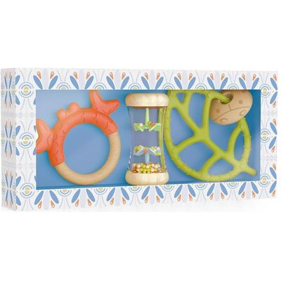 Coffret Naissance Blanc Djeco - Anneaux de Dentition & Baguette de Pluie - Publicité Coffret Naissance Blanc Djeco - Anneaux de Dentition & Baguette de Pluie - Publicité